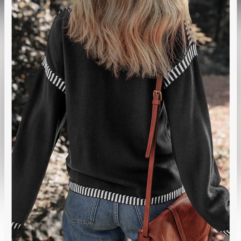 Black and White Women's Crew Neck Sweater Sz 2X - Picture 2 of 8